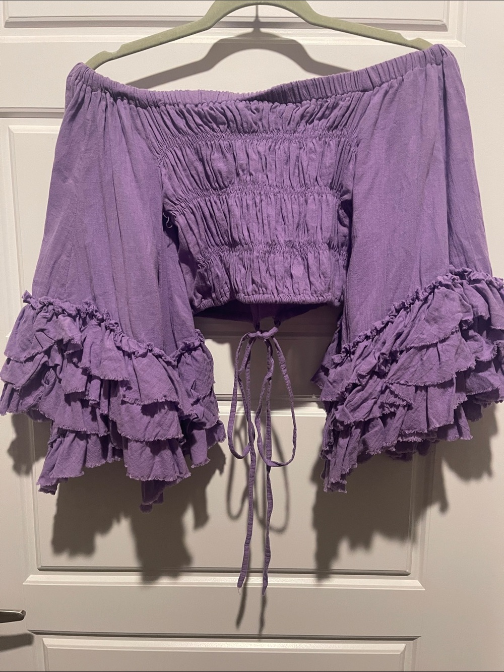Women's Purple Ruffle Off-Shoulder Crop Top - Picture 3 of 4